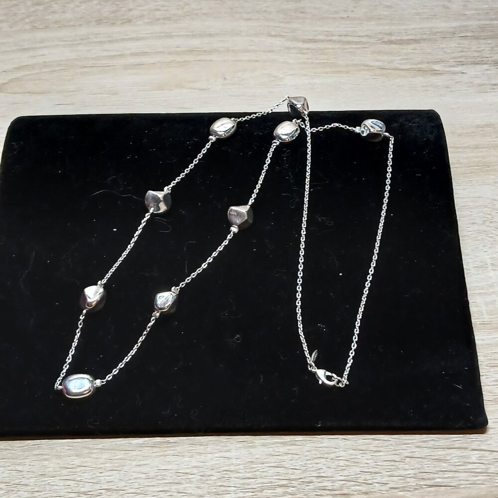 Avon Silver Plated Long Pebble/Beaded Necklace Vintage Jewelry #83